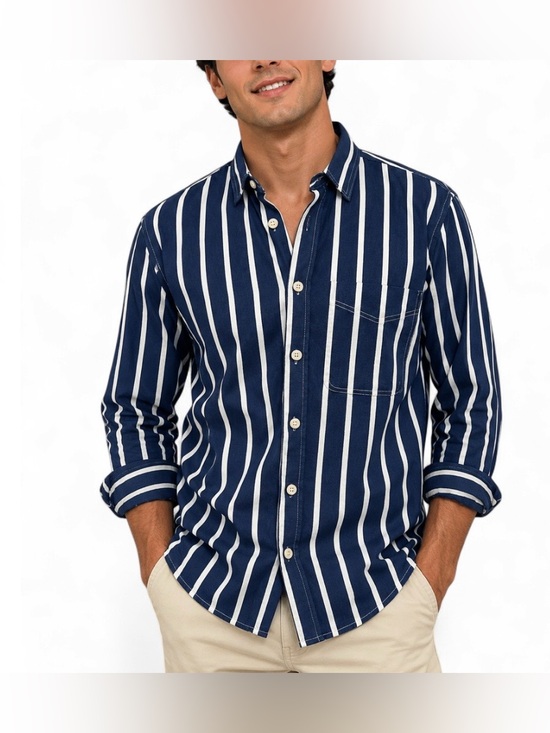 Zara Other - NWOT Zara Navy and White Vertical Stripe Men’s Button-Up Shirt 100% cotton